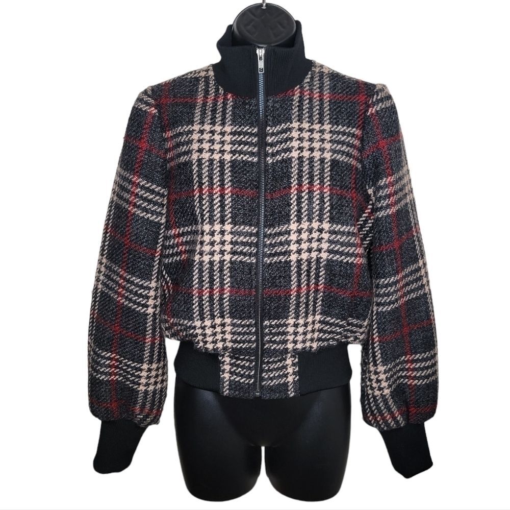 Express x Negin Mersalehi plaid cropped bomber jacket XS